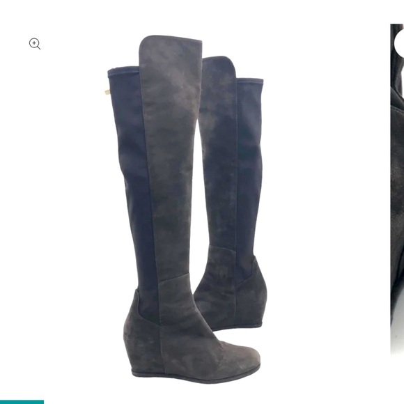 stuart weitzman gray wedge boots otk 7 $450 Y2k spring boho suede  party formal - Picture 1 of 4